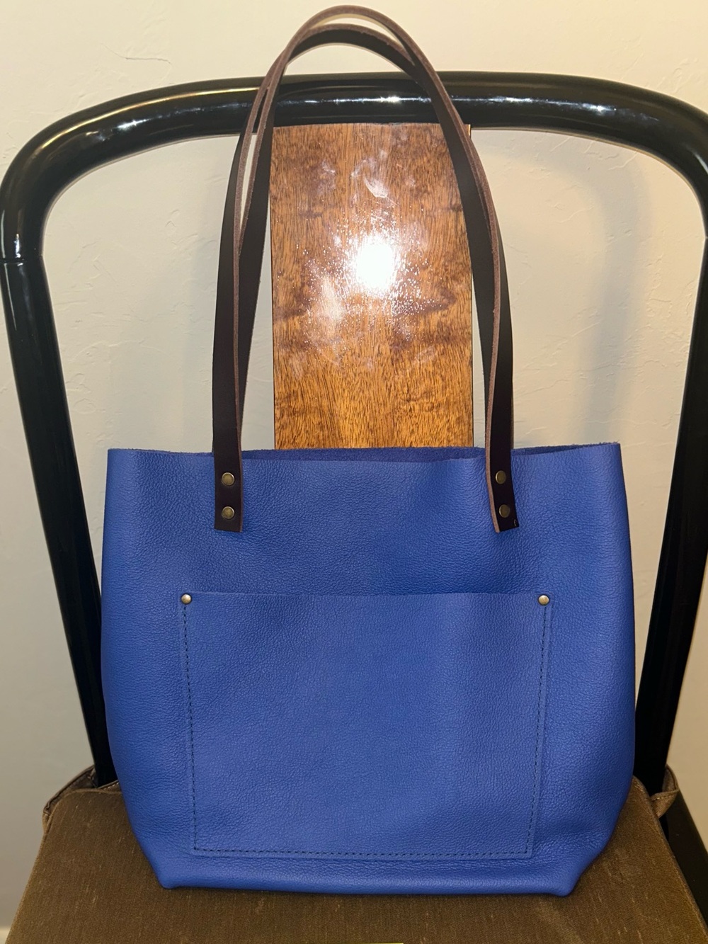 Cobalt Blue Tote with Dark Brown Handles